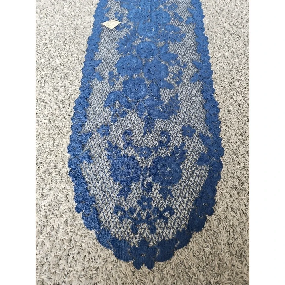 Heritage American Legacy Table Lace Runner Navy Blue 13x55 Floral